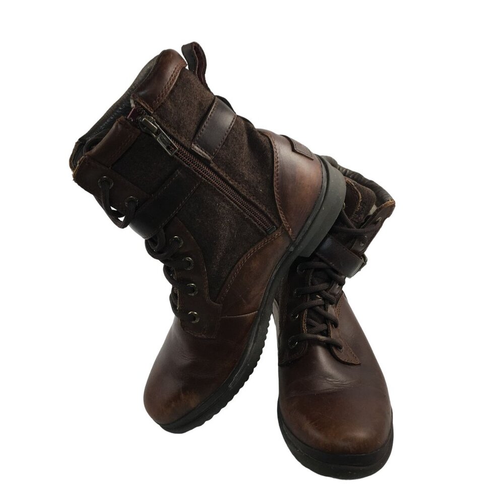 UGG KESEY BROWN WATERPROOF LEATHER BOOT SHERPA LINED ZIP CLOSURE WOMENS SIZE 8